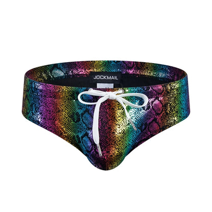 Push Up Padded Swimwear Men Swimsuit Shorts Men's Bikini Briefs Summer Trunk Swim Suit Sunga Slip Beach Shorts Snakeskin Print