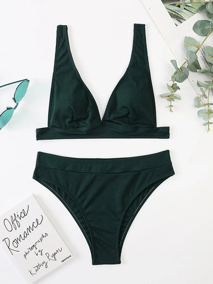 V Neck Bikini Women High Waist Swimsuit Female Padded Swimwear Bathers Bathing Swimming Swim Suit Summer Beachwear