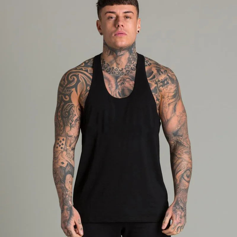 Mens Casual Fashion Tank Top Gym Fitness Workout Cotton Sleeveless Shirt Summer Clothing Male Extend Long Singlet Hip Hop Vest