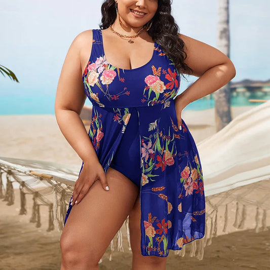 Plus Size Swimwear Women Print Bikini One-Piece Swimsuit Skirt Summer Beach Bathing Suit Conservative Swimdress 5XL Tankini