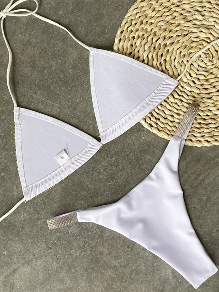 Shiny Sequins Diamond Micro Bikini Women Swimsuit Female Halter Swimwear Two Pieces Bikini Set Brazilian Bathing Suit Swim