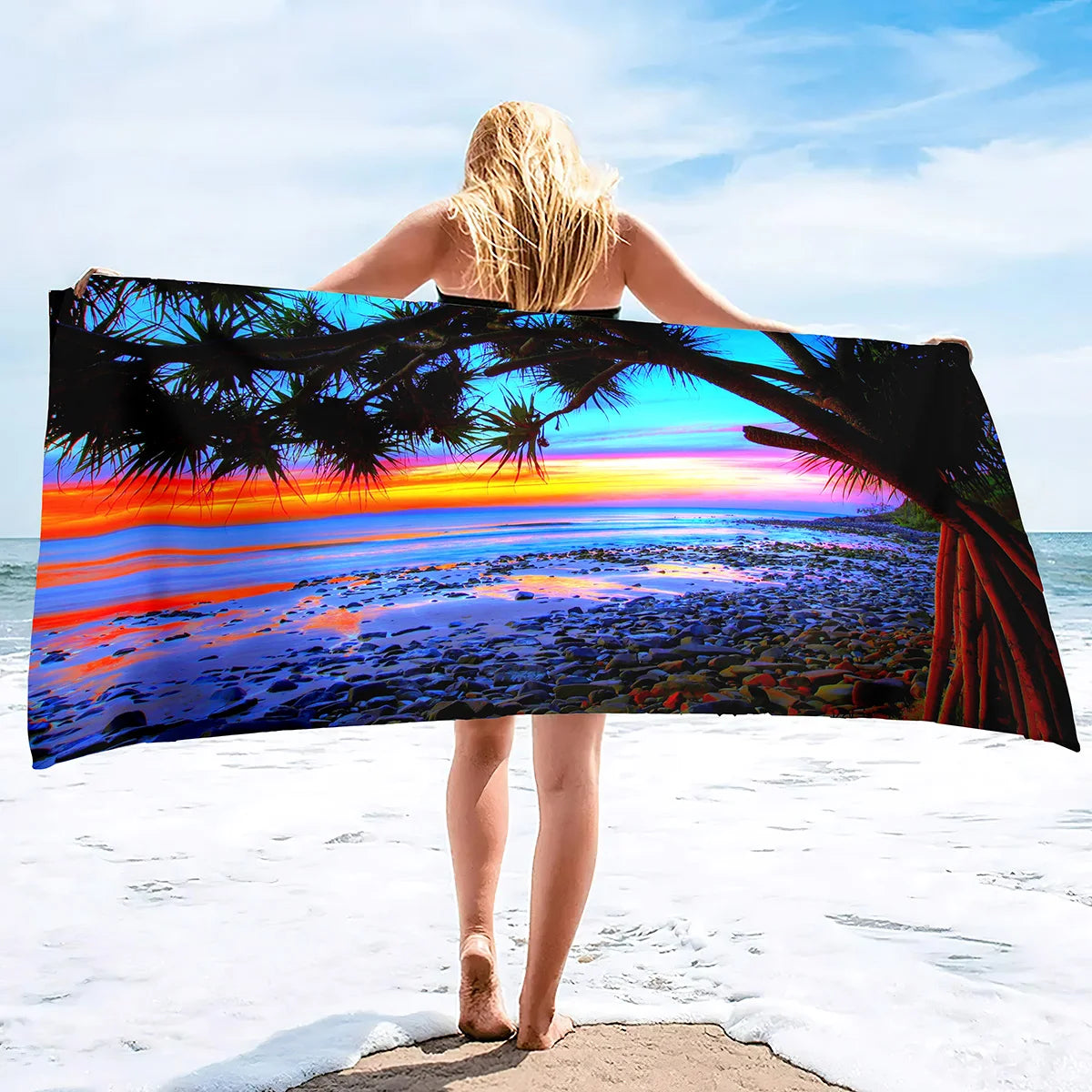 Extra Large Coconut Tree Beach Towel Sand Free Extra Large Cool Beach Towel for Women, Quick Dry Highly Absorbent Beach Towel