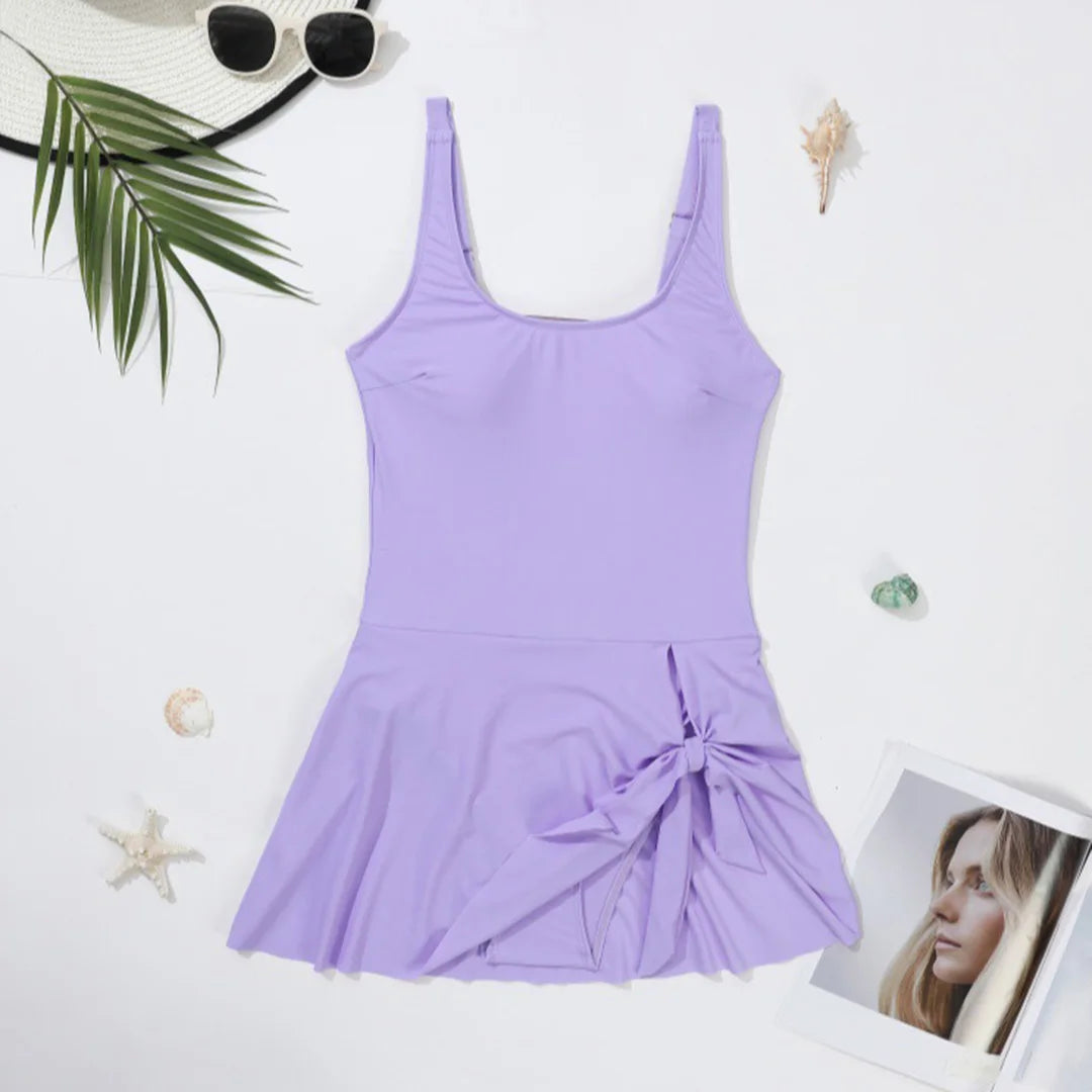 S - XXL 10 Colors Printed Solid Knotted Backless One Piece Swimsuit Women Swimwear Female Bather Bathing Suit Swim Dress