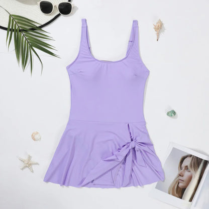 S - XXL 10 Colors Printed Solid Knotted Backless One Piece Swimsuit Women Swimwear Female Bather Bathing Suit Swim Dress