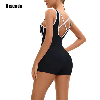 Swimsuit for Women Abdomen Control Boyleg Sport One Piece Beachwear Athletic Cross Back Swimwear Training Bathing Suit