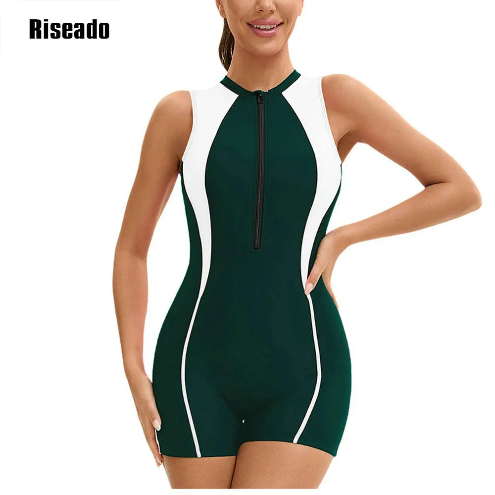 Riseado Female One Piece Korean Swimsuit abdomen control with Shorts Boyshort Sport Bathing Suit