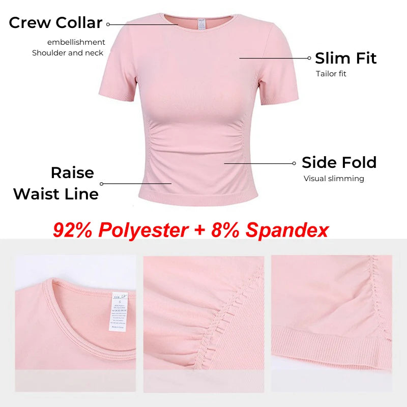 Aiithuug Seamless Slimming Waist Up Yoga Short Sleeve Gym Shirts Stretch Breathable Daily Sports Tennis Golf Tops Fitness Crops
