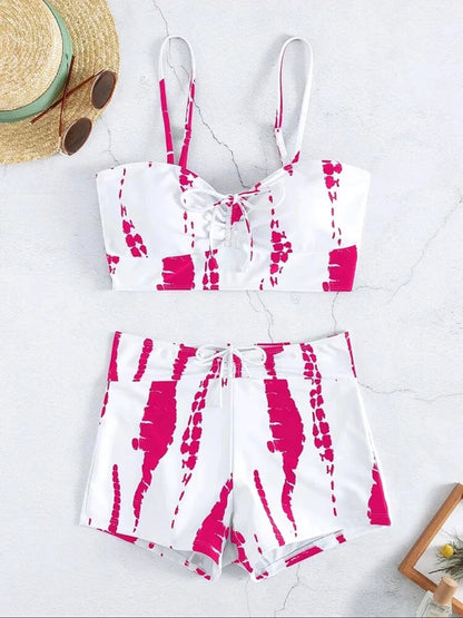 Drawstring Front Shorts Bikinis High Waist Swimsuit Women Swimwear Female Bathers Bathing Swimming Swim Suit Beachwear