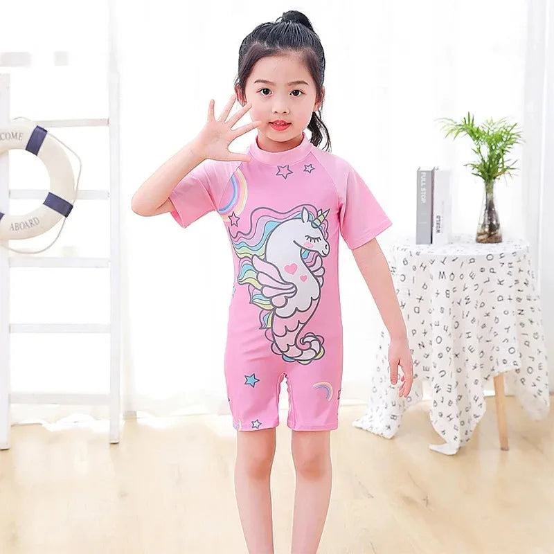 2-10Years Girl Swimwear Swimsuits UV Protective Long Sleeve Children Swimsuits Sport