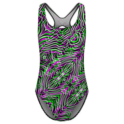 Geometry Swimsuit Fluid Lines Print Swimwear One-Piece Holiday Surf Bodysuit Hollow Out Bathing Suit Push Up Beach Wear