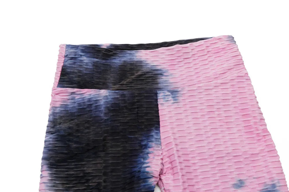 Women's Yoga Pants for Fitness Hip Lifting High Waist Bodybuilding Tight Fitting Jacquard Tie Dye Bubble Pants Leggings