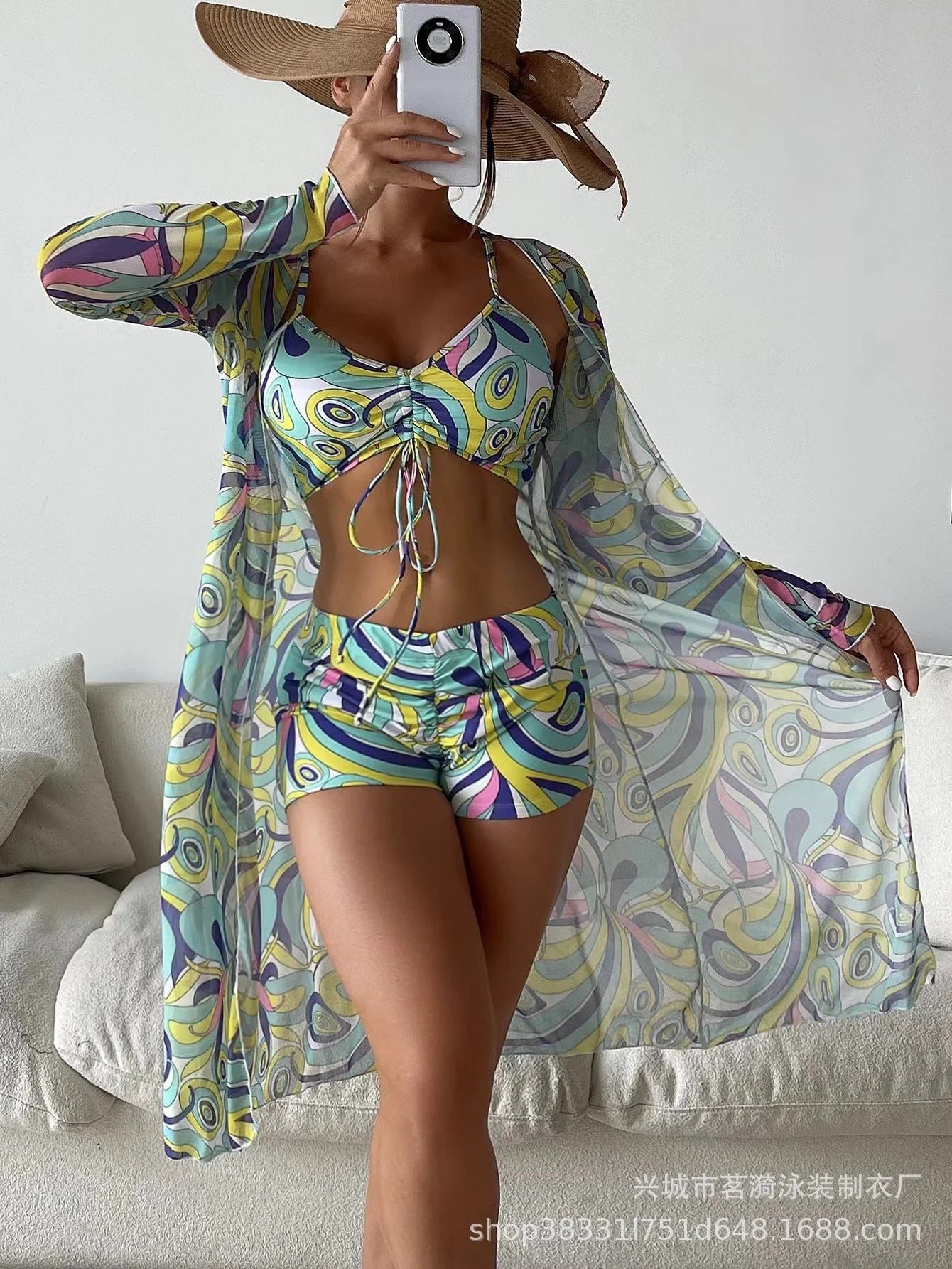 Summer Print Bikinis Swimwear Female Swimsuit Beachwear Push Up Three-Piece Bikini Set Women Swimming Bathing Suit