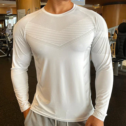 Men Fitness Compression Sport Shirt High Quality Running Long Sleeve Upper Clothing Crew Neck Sweatshirt Male Rash Guard Wicking
