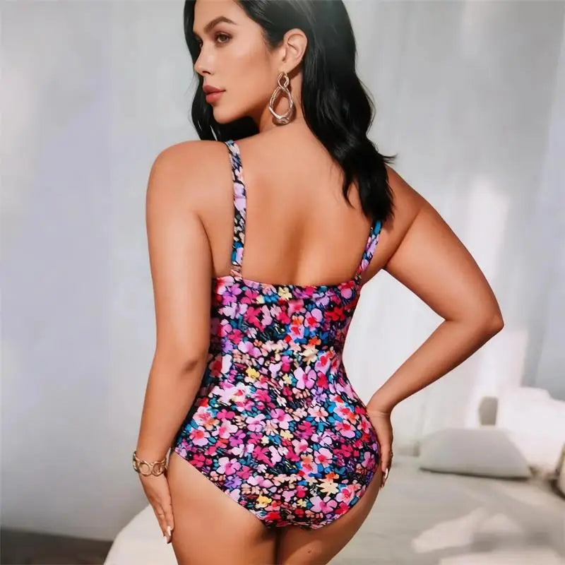 Plus Size One Piece Swimsuit for Women Tummy Control Push Up Printed Bathing Suit