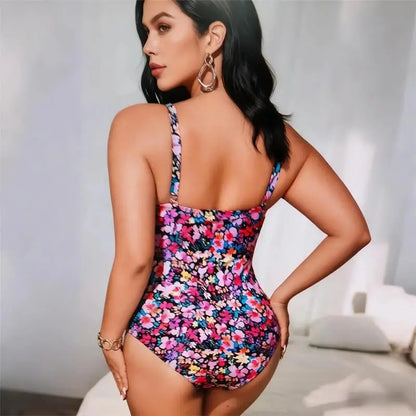 Plus Size One Piece Swimsuit for Women Tummy Control Push Up Printed Bathing Suit