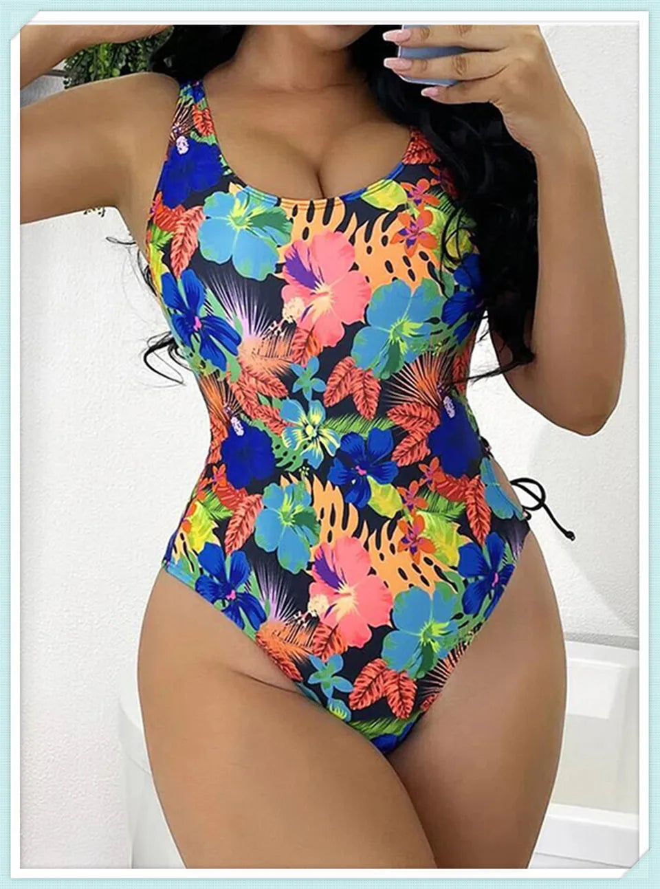 Lace Up Back Swimsuit One Piece Printed Swimwear Women Backless Bathing Swimming Suit Female Padded Beachwear Bodysuit