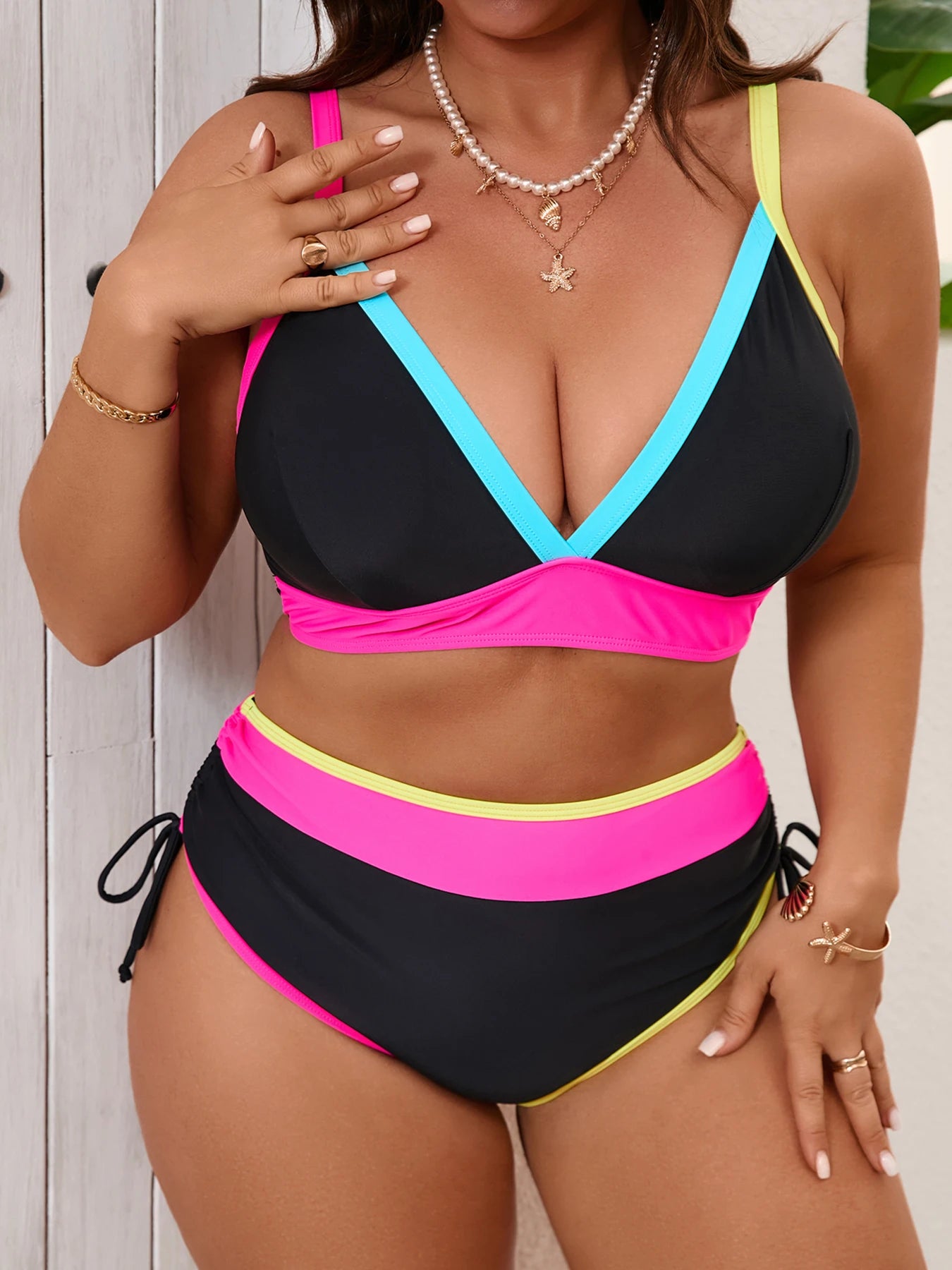 Large Plus Big Size Bikini High Waist Swimsuit Women Two Pieces Triangle Swimwear Female Bathing Swimming Swim Suit 0XL-5XL