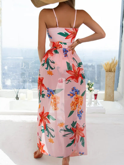 3 Pieces Floral Print Knot Front Bikinis Women Ruffle Swimwear Female High Waist Swimsuit With Beach Skirt Bathing Suit