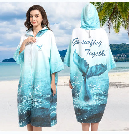 Surf Poncho Changing Robe with Hood Quick Dry Microfiber Wetsuit Changing Towel with Zipper for Bath Beach Surfing Men Women