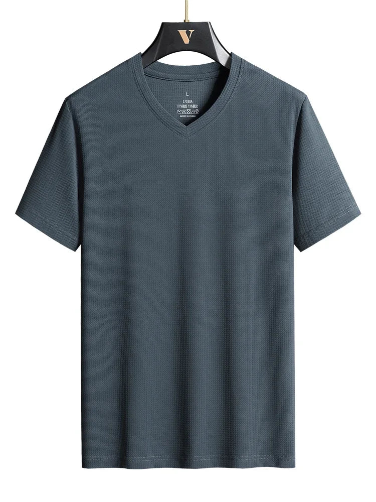 Plus Size 7XL 8XL 9XL Summer Workout V-Neck T Shirts For Men Moisture Wicking Athletic Men's Gym Jogging Performance T Shirts