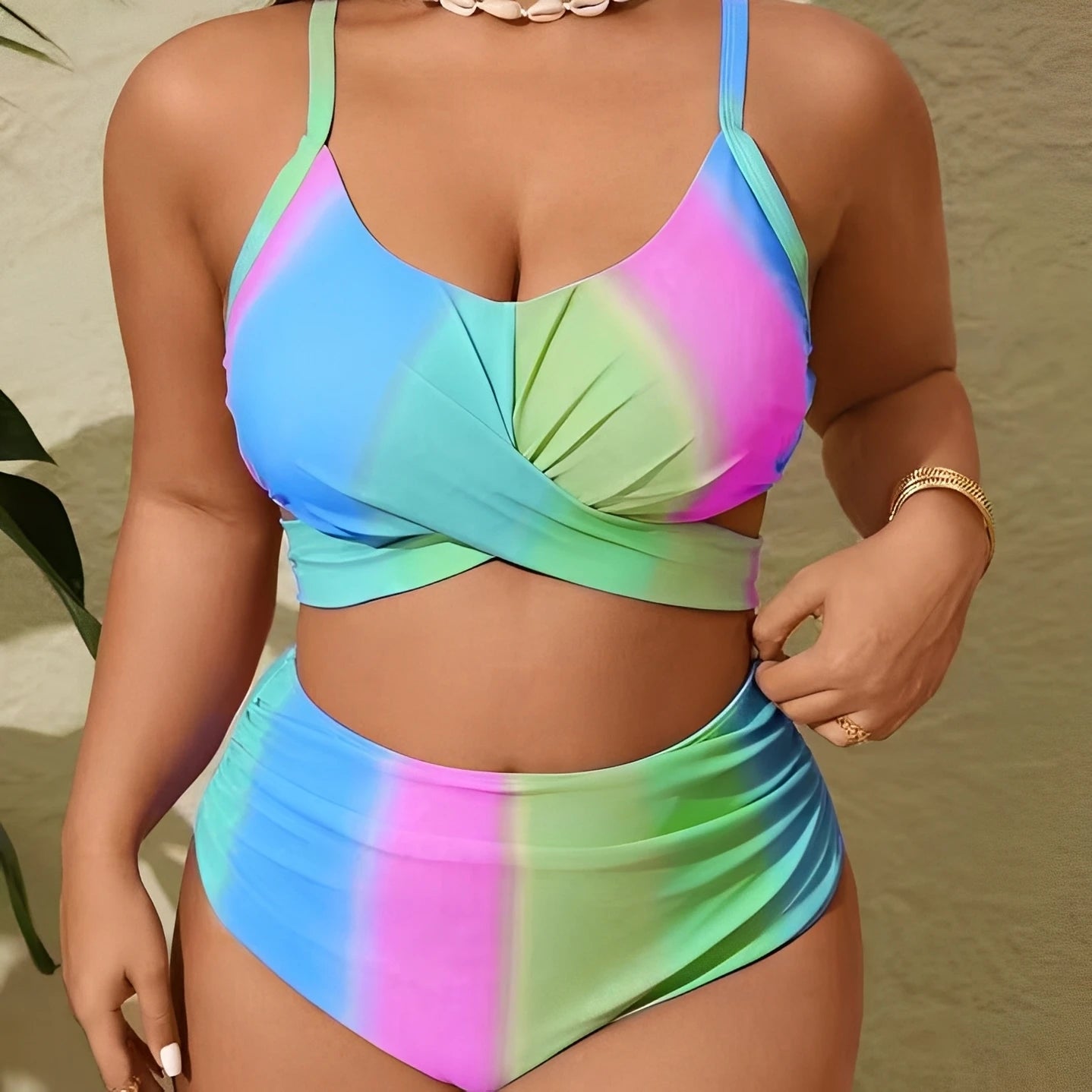 Large Plus Size Bikinis High Waist Swimsuit Women 2 Pieces Strappy Swimwear Female Bathers Bathing Swimming Swim Suit  4XL