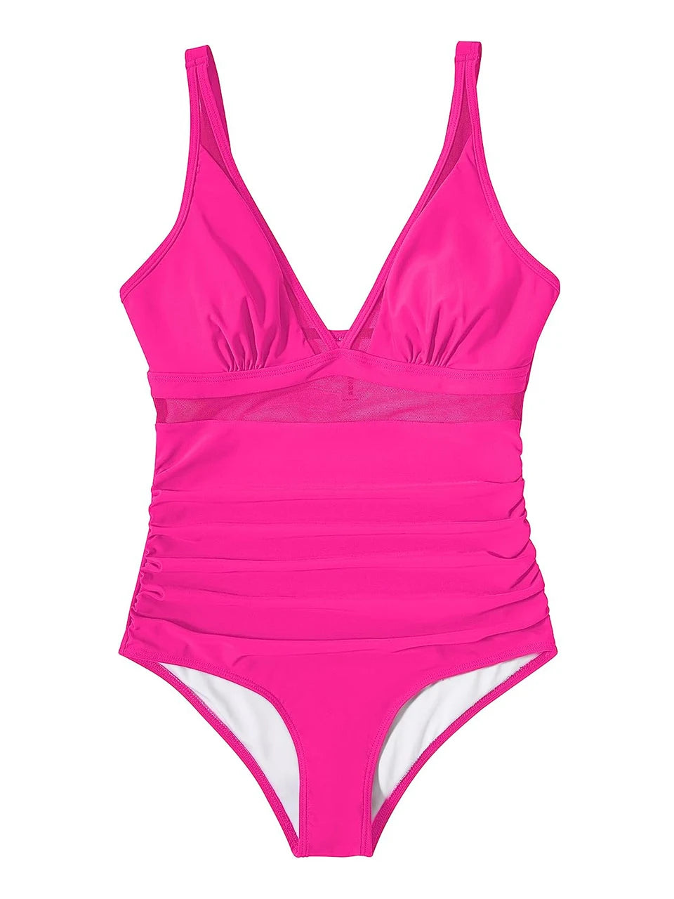 Mesh Panel Swimsuit One Piece High Cut Swimwear Women Solid Bathers Bathing Suit Female Backless Swimming Beachwear