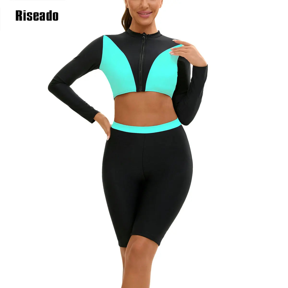 Rash Guard UPF 50+ SPF UV Protection Long Sleeve Sport Tops Swimsuit with Knee Length Pants for Workout Hiking Fishing