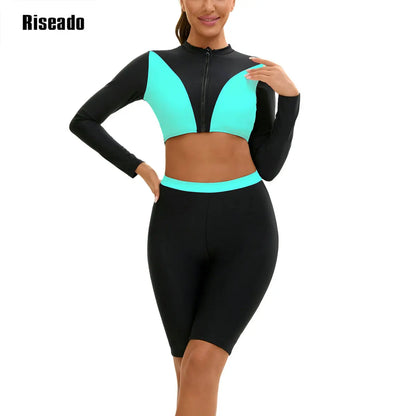 Rash Guard UPF 50+ SPF UV Protection Long Sleeve Sport Tops Swimsuit with Knee Length Pants for Workout Hiking Fishing