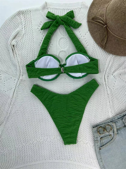 Underwire Halter Swimwear Bandeau Bikini Sets Women Swimsuit Thong Brazilian Bathing Suit Beachwear