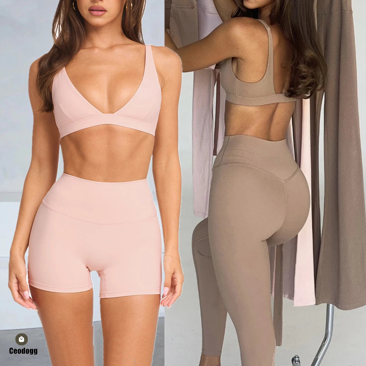 1/2PCS Contour Crop Sport Bra Women Yoga Sets Workout Gym Scrunch High Waist Fitness Push Up Shorts Running Avtive Suits XP187