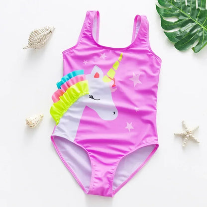 Girls One Piece Swimsuits Rainbow Print Backless Swimwear for Children Summer Kids Bathing Suits Bikinis 2-8 Years Children