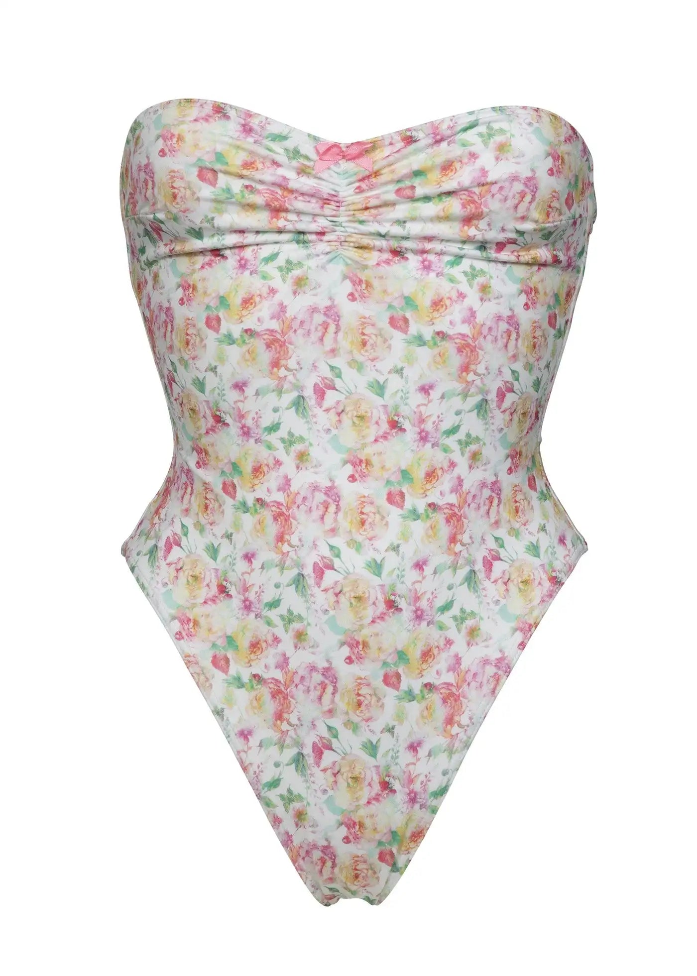 Tube Top One Piece Swimsuit Women Flowers Print Backless Swimwear Tropical Summer Beachwear Bathing Suit Bodysuit