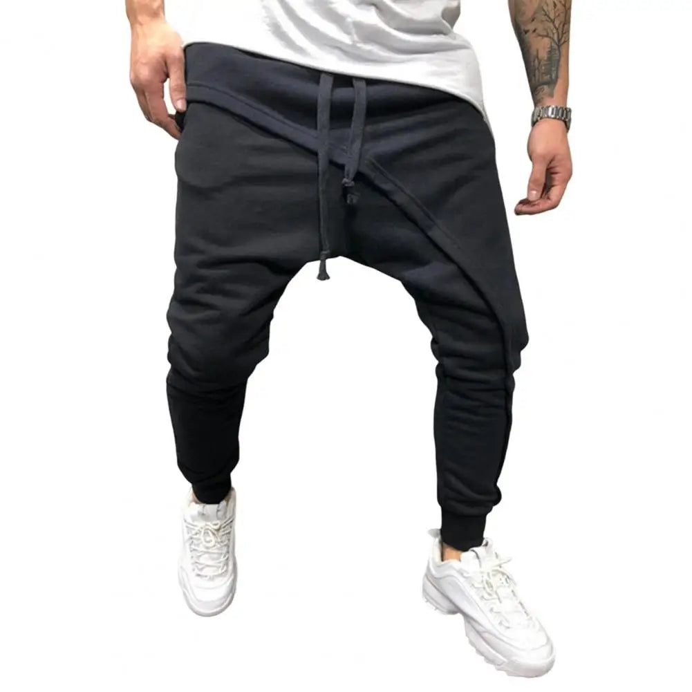 Men Harem Pants Ankle Tied Hip Hop Double Layer Running Baggy Pants Korean Casual Elastic Waist Trousers Sweatpants Tracksuits