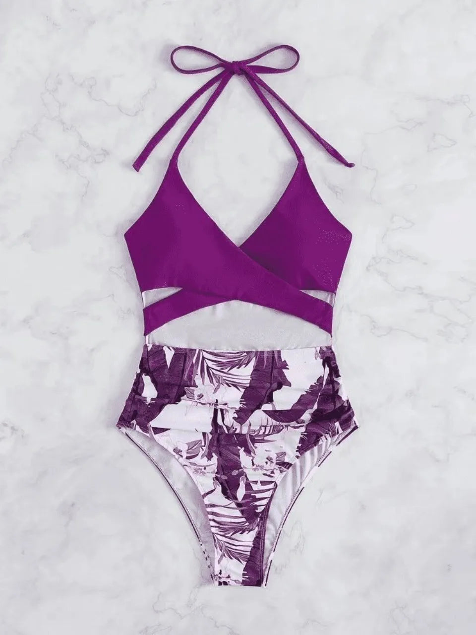 Halter Printed Swimwear Women One Piece Cross Front Swimsuit Female Bathers Bathing Swimming Suit High Cut Beachwear Summer