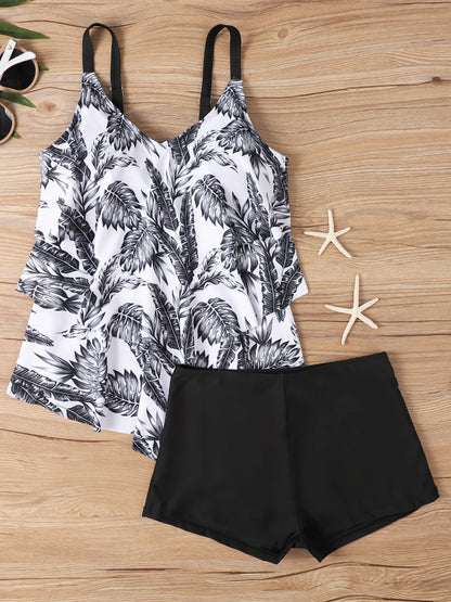 2 Pieces Patchwork Tankini Swimwear With Shorts Women Shoulder Strap Swimsuit Sport Beachwear Summer Female Swimming Suit