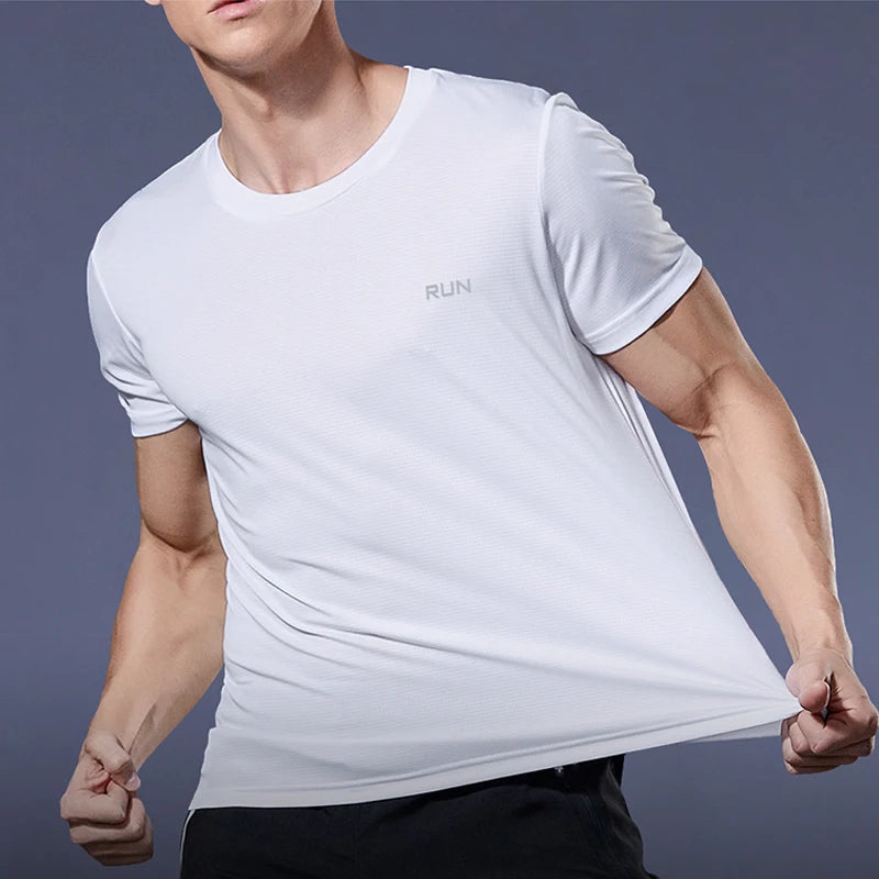 Mens Short Sleeve Sport t Shirt Quick Dry Running t-Shirt Breathable Fitness Shirt Top Ice Silk Gym Football Jerseys Man Clothes