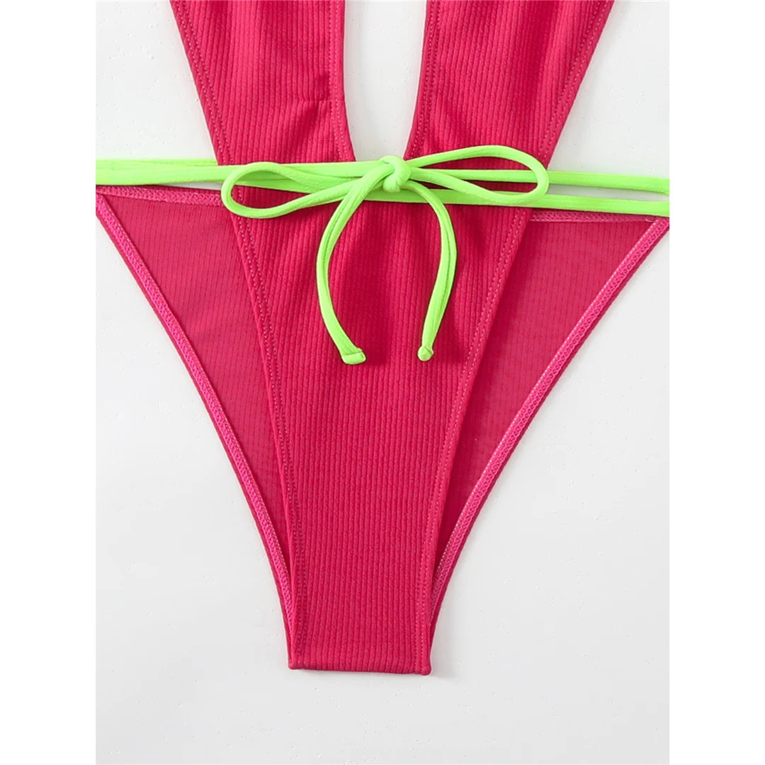 Deep V Neck Backless High Leg Cut Women Swimwear One Piece Swimsuit Female Wrap Around Monokini Bather Bathing Suit Swim