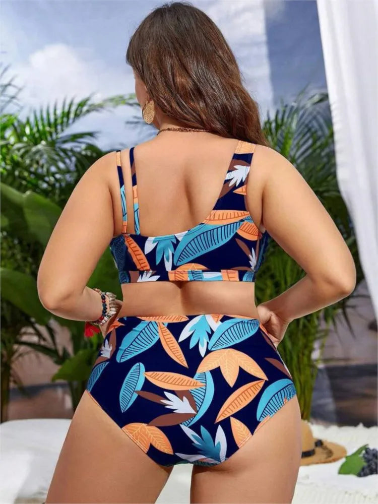 Plus Size High Waist Bikini Women's Push Up Large Size Swimsuit Summer Big Size Tummy Control Swimwear Bikini Sets