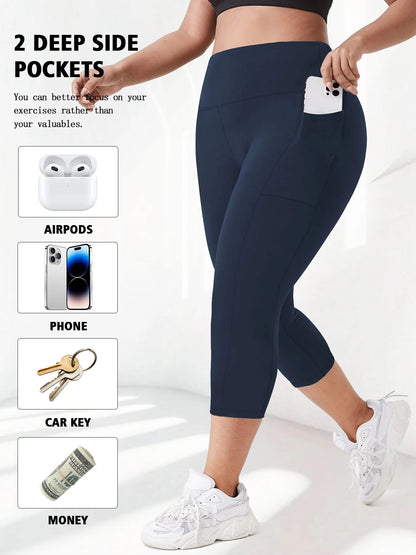 Women's Milk Silk Yoga Pants Plus Size High-Waisted Workout Leggings with Side Pockets, European Fit Gym To Street Activewear