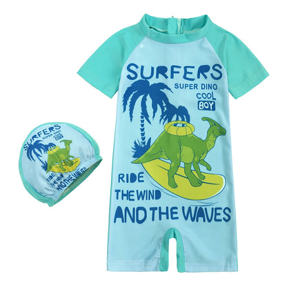 Toddler Children Swimwear Suit Print UV Kids Boys Girls Summer Beach Clothes 2Pcs Cap+Bathing Swimming Diving Swimsuit