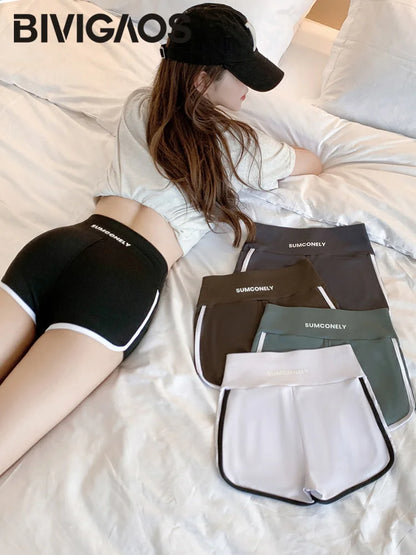 Running Sports Shorts Women Thin White Edge Joggings Shark Mini Shorts Yoga Ice Silk Casual Safety Shorts