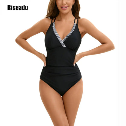 Women's One Piece Swimsuits Tummy Control Bathing Suits for Women's V Neck Criss Cross Ruched Push Up Slimming Swimwear