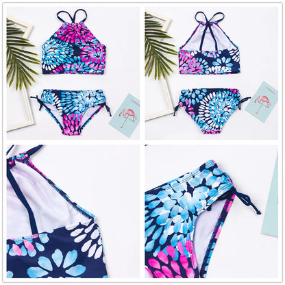 7-14Year Rainbow Print Child Bikini Set 2024 Girls Swimsuit Swimwear For Kids Summer Brazilian Teen Baby Swimming Suit Set 2