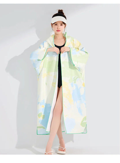Quick-drying Windproof Hooded Bathrobe Swimming Sports Diving Beach Bath Towel Wearable Cape Bathrobe For Women