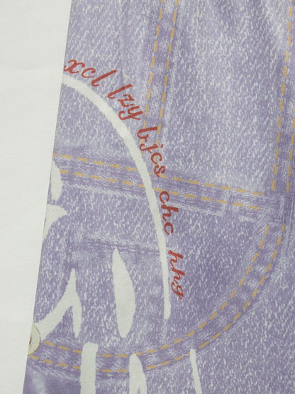 Plus Size Women's Denim-Look Shorts with Shark Print Comfortable Mid-Waist High-Stretch Knit Hotpants for Casual and Sportswear