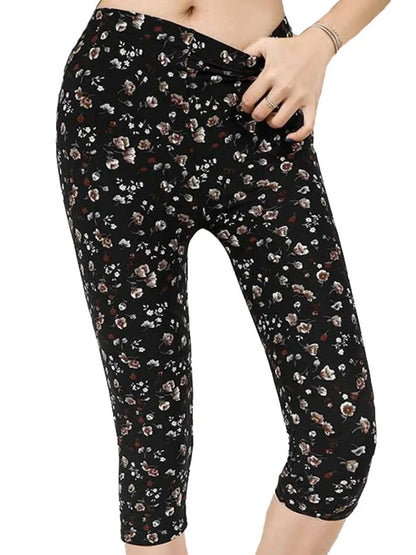 Workout Leggings Print Capris Women Push Up High Waist Pants Sportswear Short Trousers Black Fitness Legging