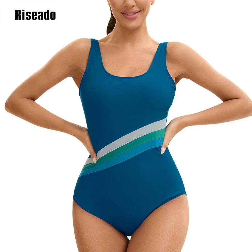 Women's Chlorine Resistant Scoop Neck U-Back High Leg Soft Cup Sporty One Piece Swimsuit
