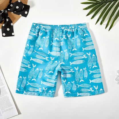 5-14Years Boys Cartoon Swimming Trunks Teen Boys Soft Beach Pants Holiday College Children's Beach Shorts