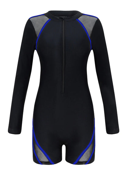 One Piece Surfing Swimsuit Slim Sport Swimwear Women Quick Dry Mesh Diving Clothes Female Bather Bathing Swimming Bodysuit