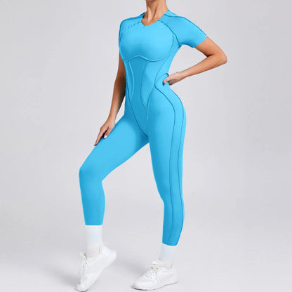 Women's One-piece chest pad Yoga Jumpsuit leggings Short sleeve Backless Slim Fit Sports Outfit High elasticity soft comfort